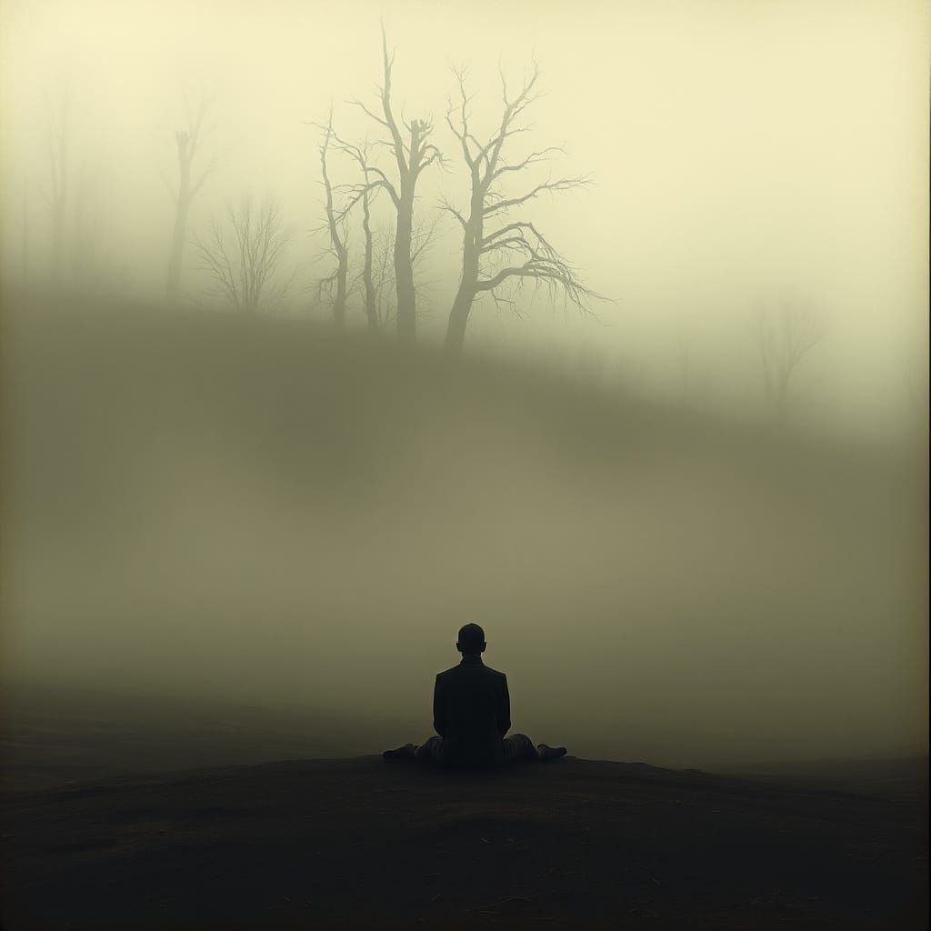 Eerie Landscape of Isolation in Somber Surrealism