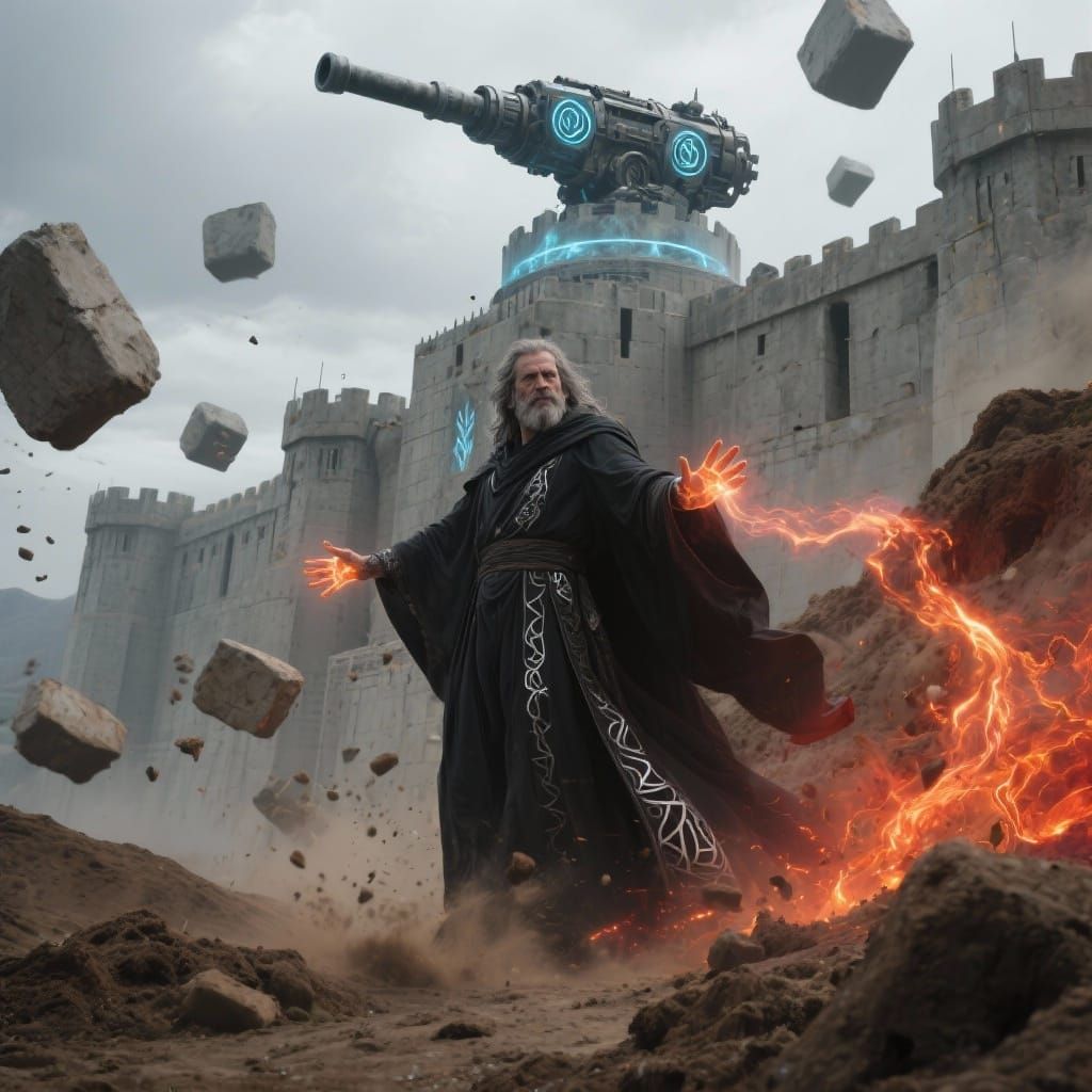 Sorcerer Builds Magical Fortress with Levitating Blocks