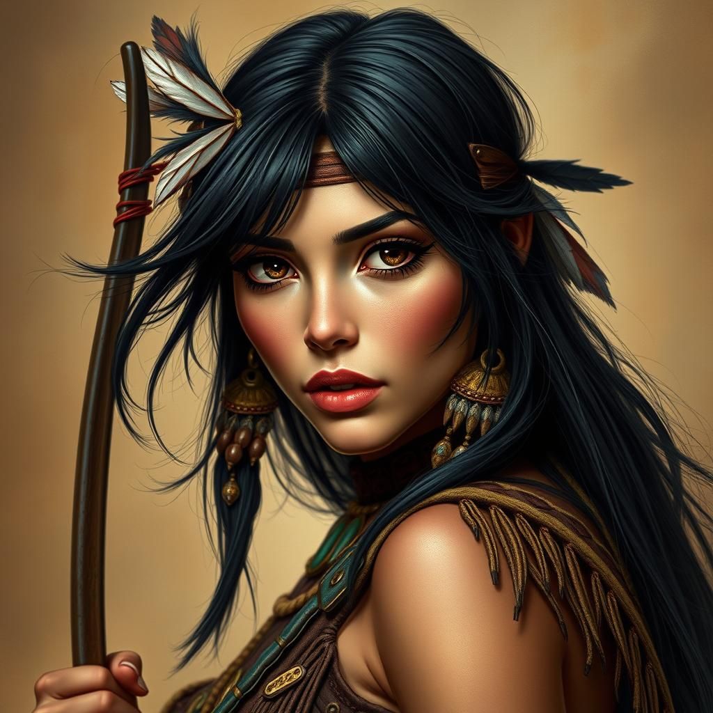 Portrait of  beautiful whimsical Native American woman with ...