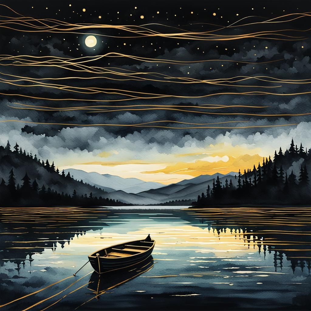 Golden Light on a Tranquil Lake Night