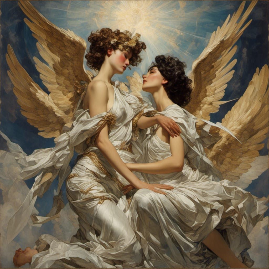 Angels Ascending in Golden Age Illustration Style