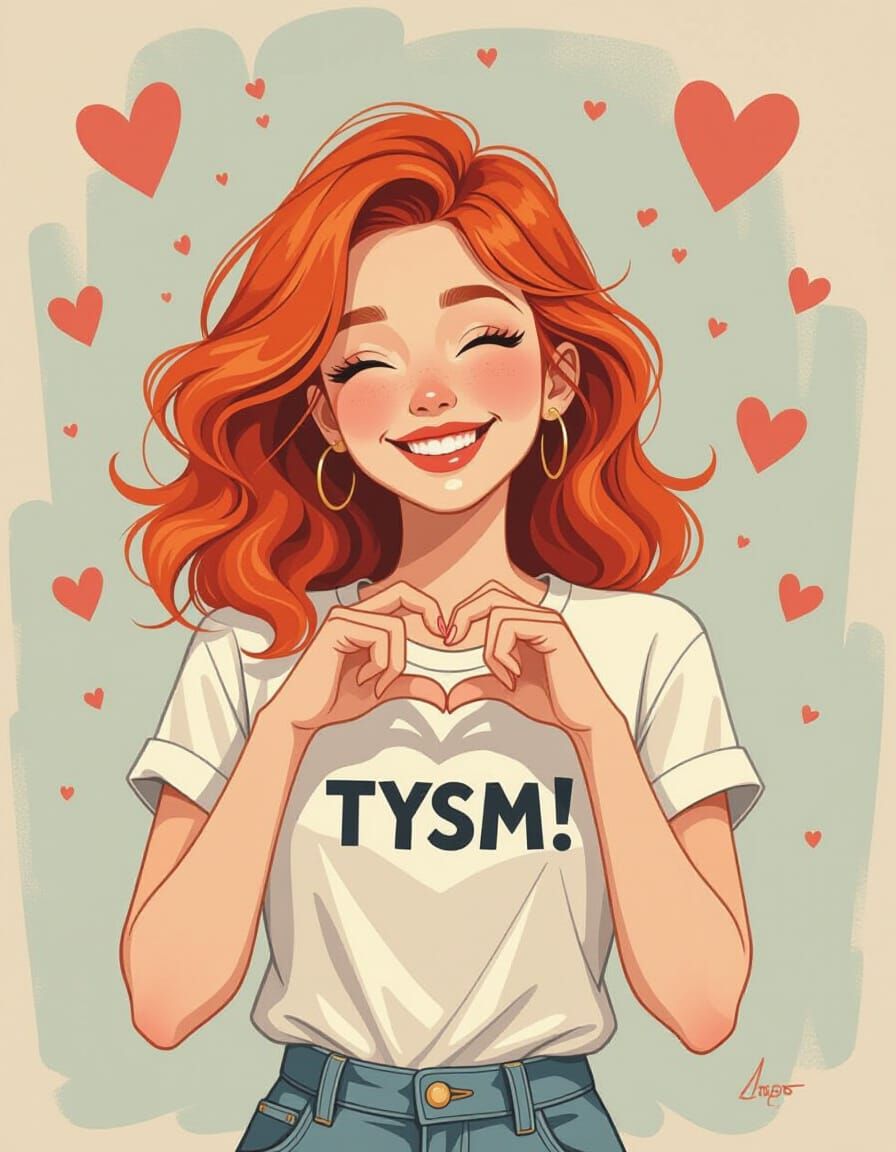 Playful Woman with Red Hair in Abstract Brushwork Style