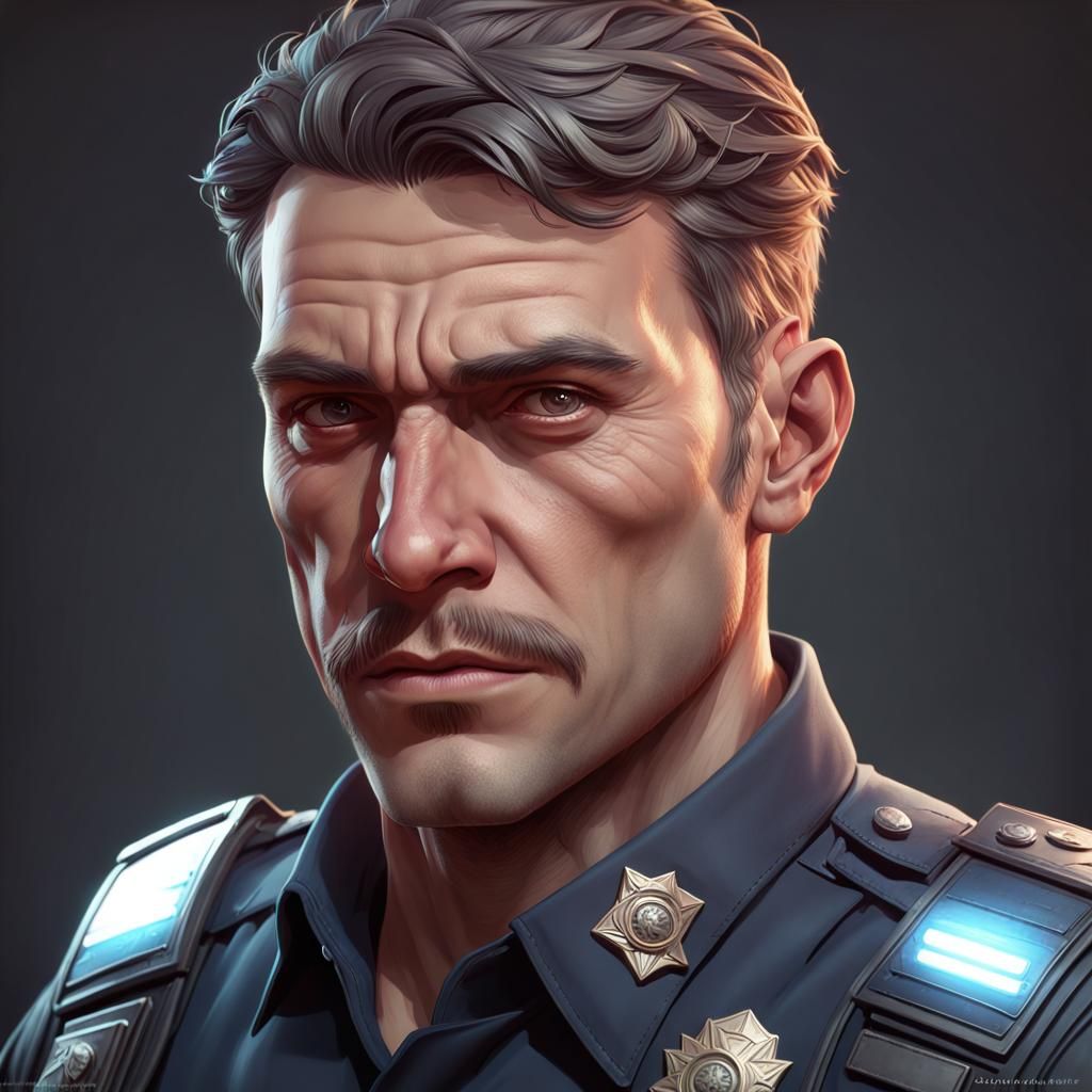 Corrupt Police Officer: Hyperdetailed Digital Portrait