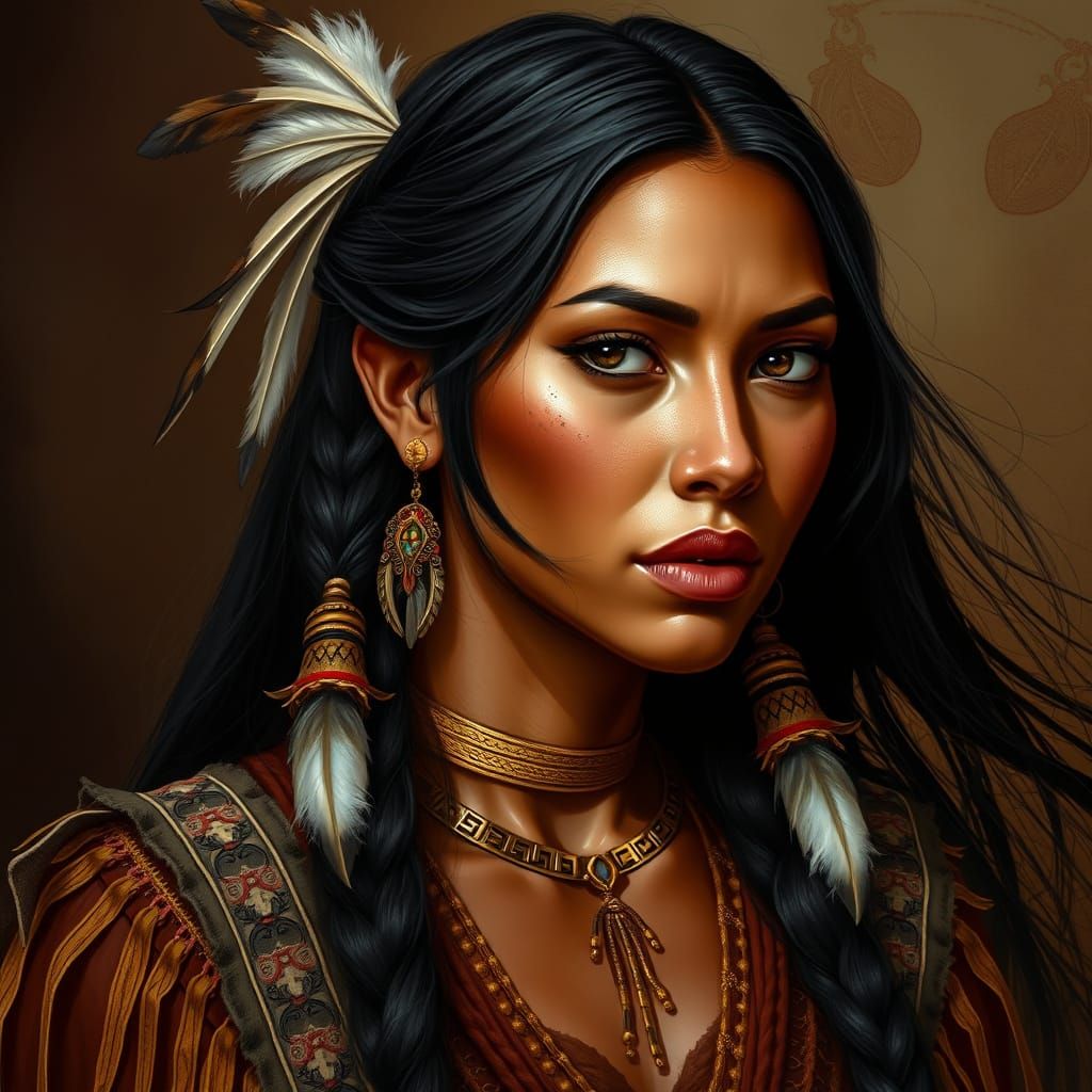 Photorealistic Portrait of a Native American Woman in Tradit...