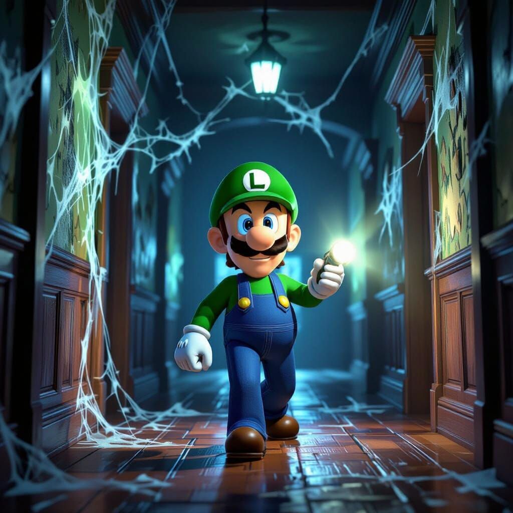 Luigi Explores Haunted Mansion Hallway
