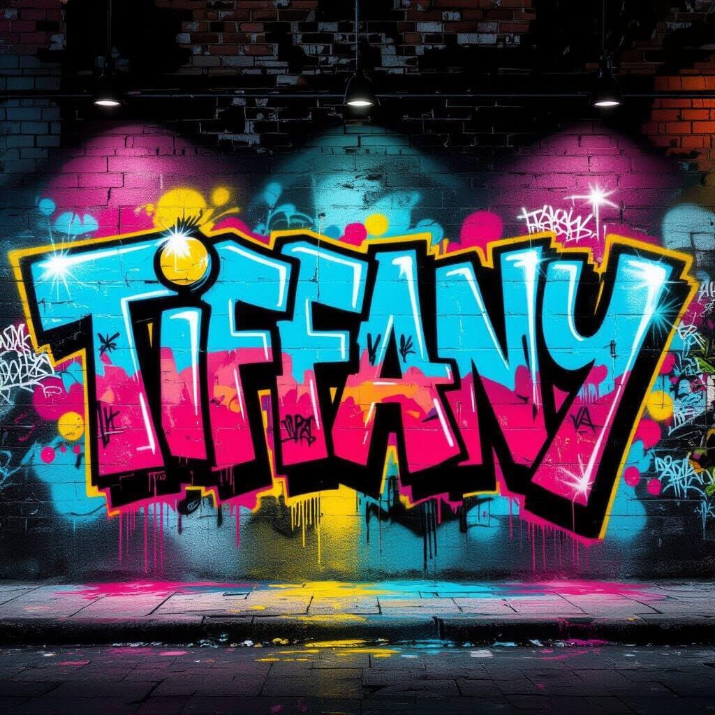 Vibrant "Tiffany" Graffiti Mural with Dripping Paint