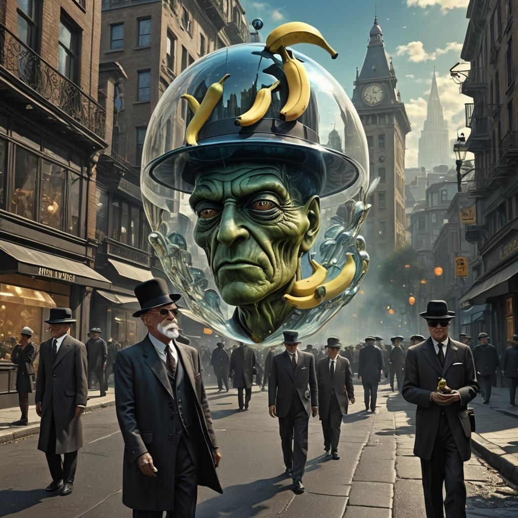 Surreal Meeting: Mandelbulb Alien and Bowler Hat Man