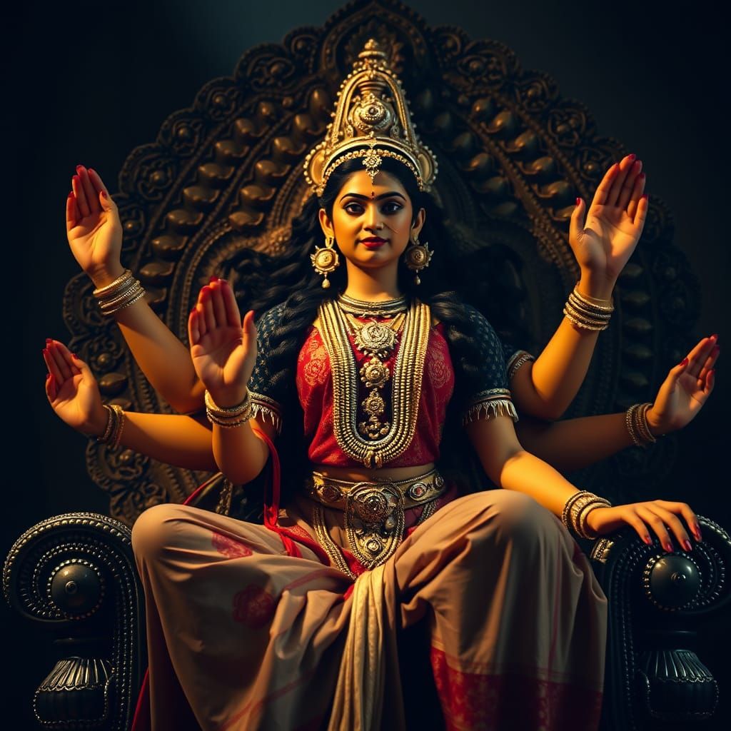 Majestic Four-Armed Goddess in Cinematic Film Still