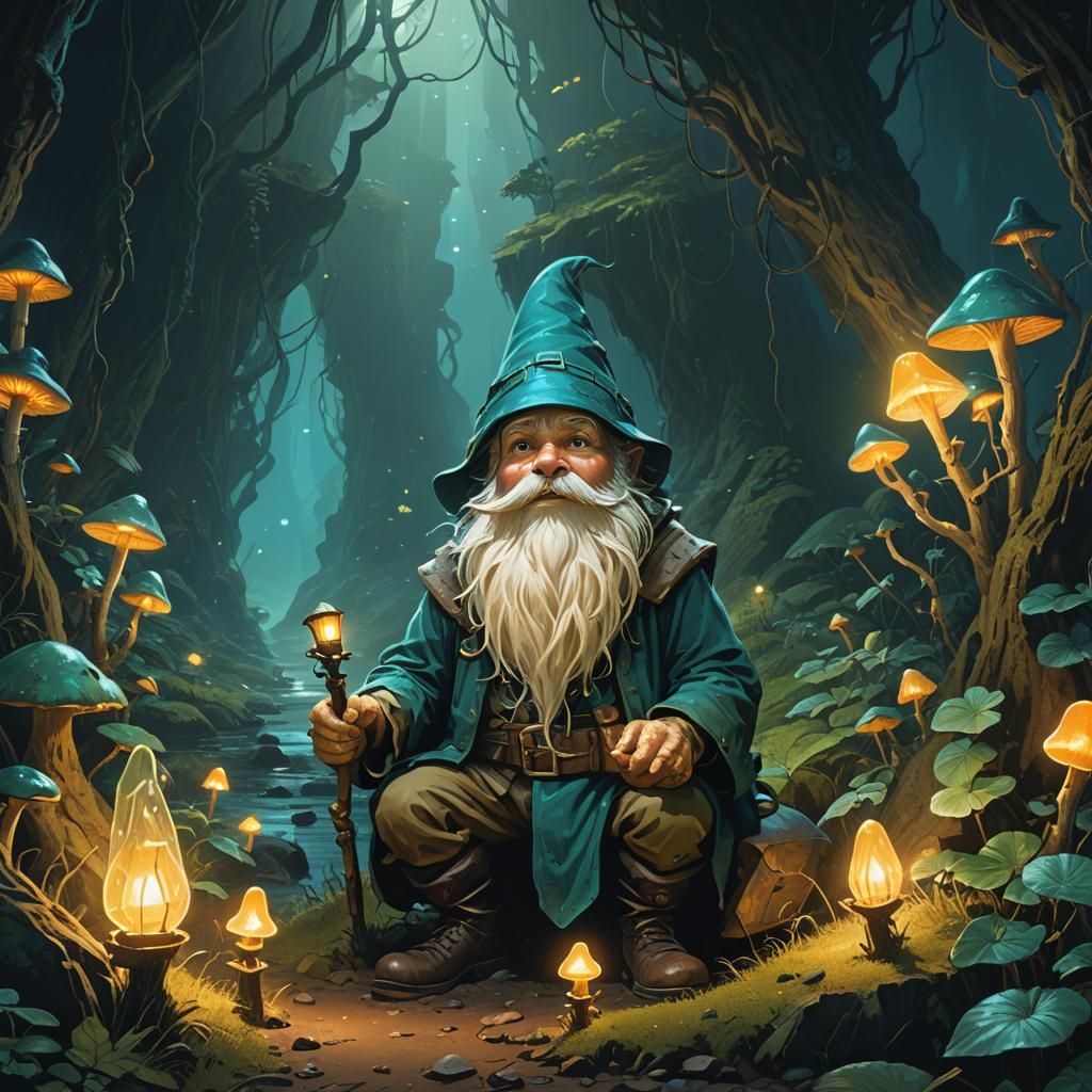 Gnome Soul Scrutiny in Bioluminescent Cave