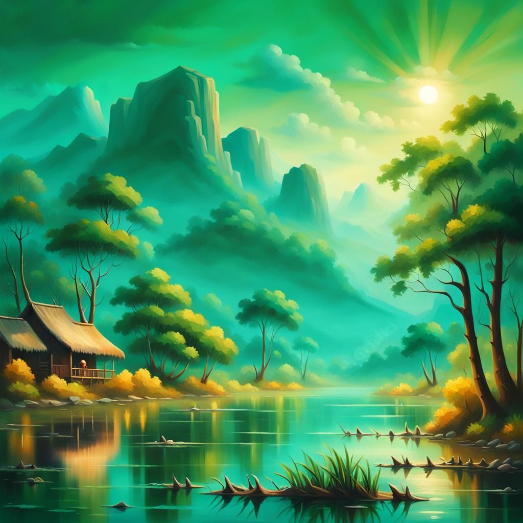 Marshy River Oil Painting in Style of Aivazovsky