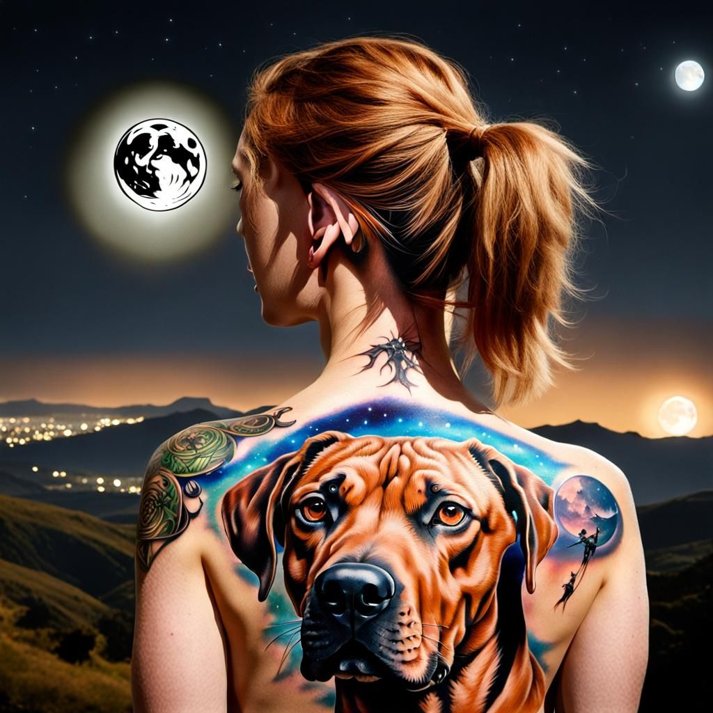 Detailed Rhodesian Ridgeback Tattoo on Woman's Back