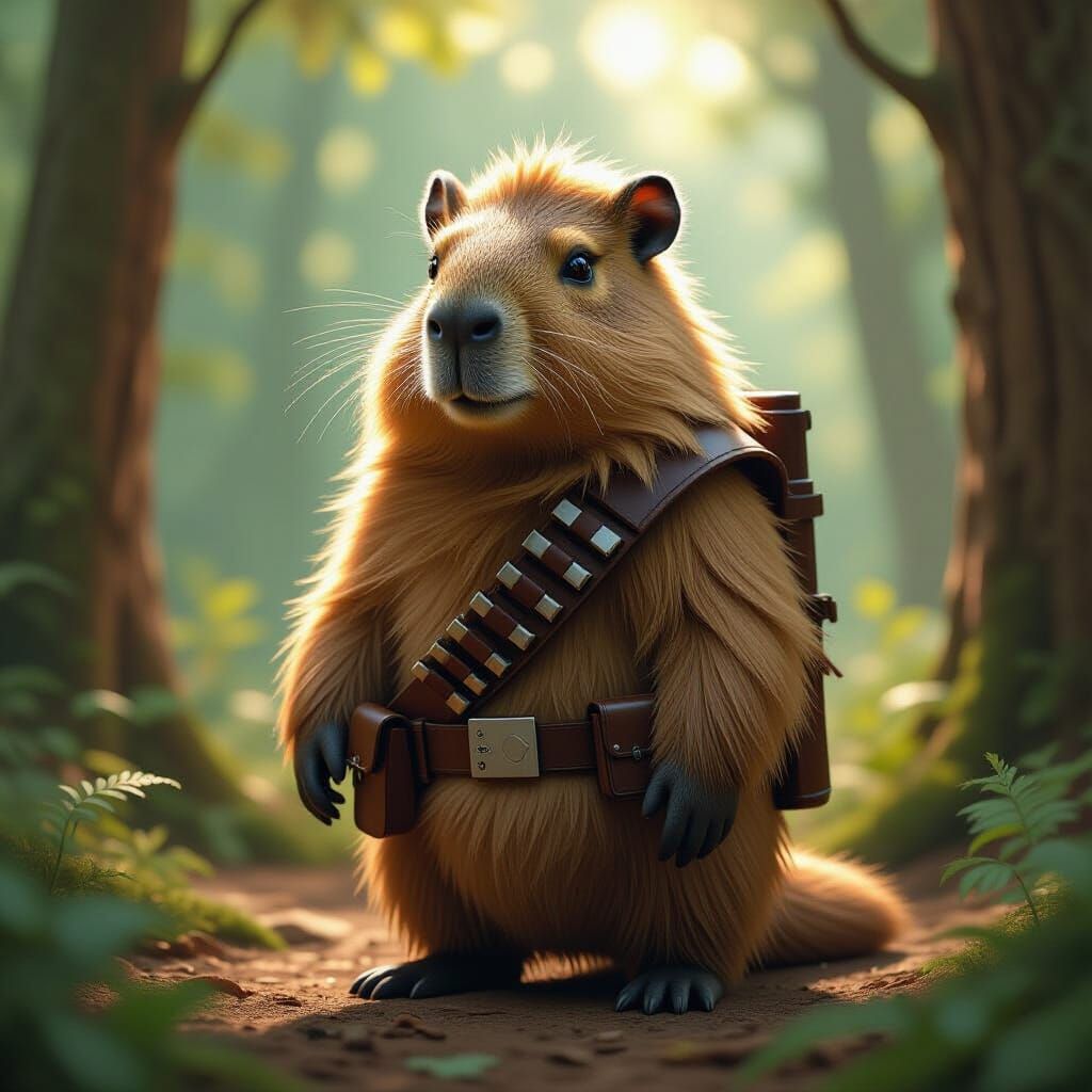 Fluffy Capybara as Chewbacca on Forest Moon