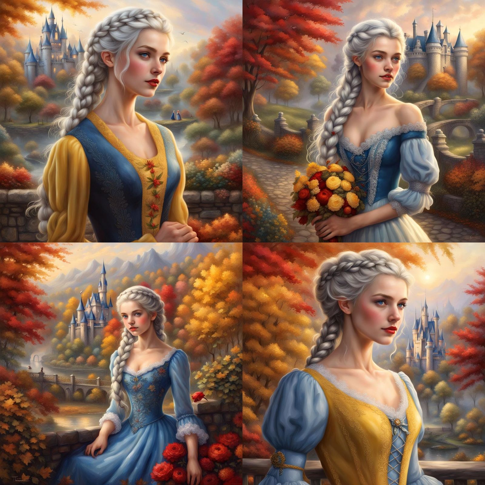 Silver-Haired Girl in Castle Garden, Ethereal Fantasy Art