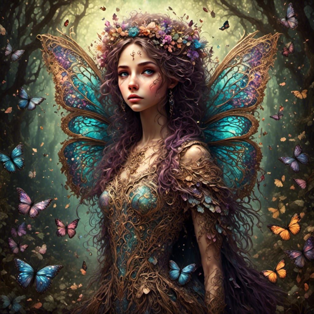 Dreamy 3D Fairy Portrait with Butterflies