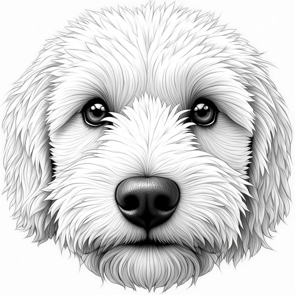 Surreal Line Drawing of a Cavapoo Dog in Intimate Black and ...