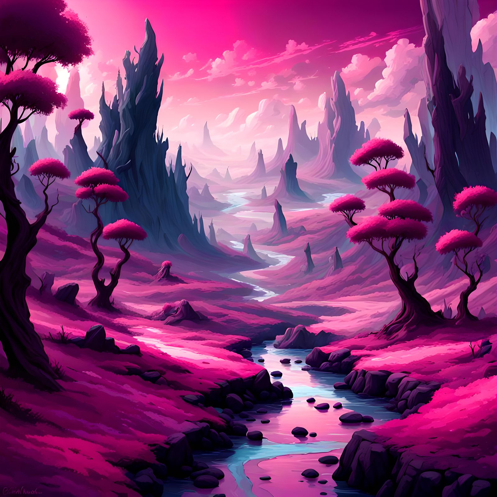 Crazy fantasy landscape, silly, beautiful, serious, palette ...