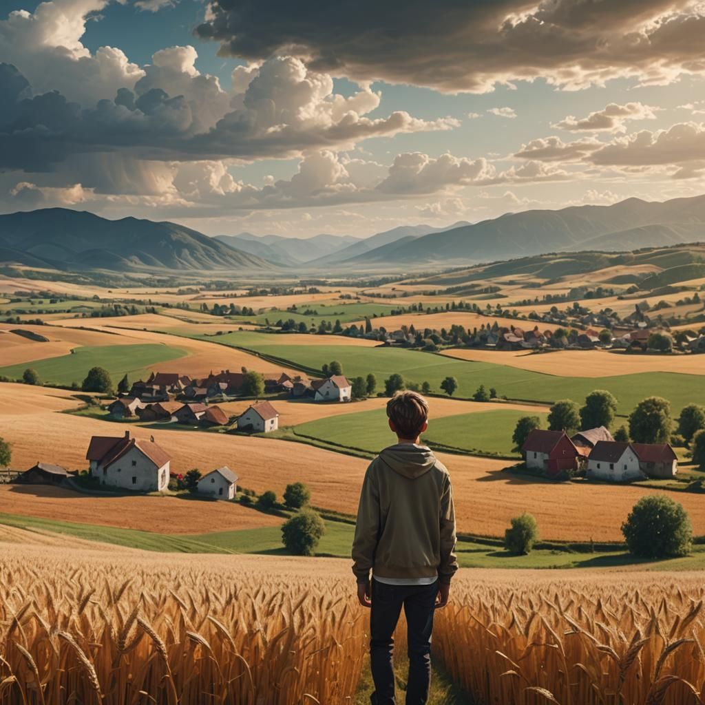 Rural Village Seen by Boy: Digital Matte Painting