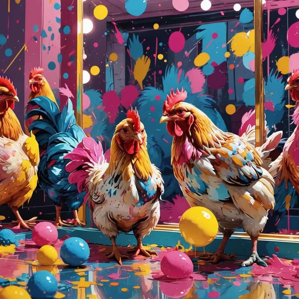 Chicken at Beauty Farm in Pop Art Style