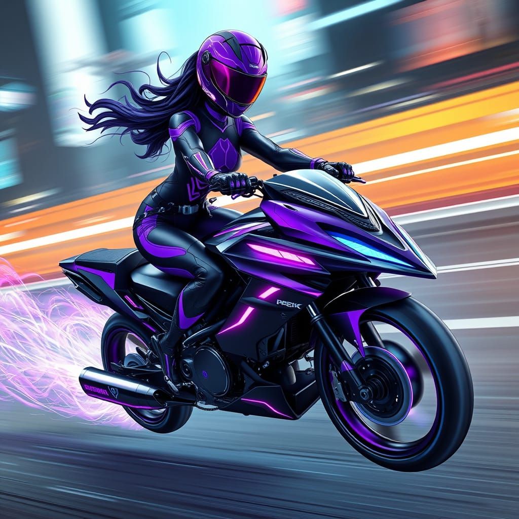Purple Psycho Ranger on Neon Hoverbike, 3D Anime Art