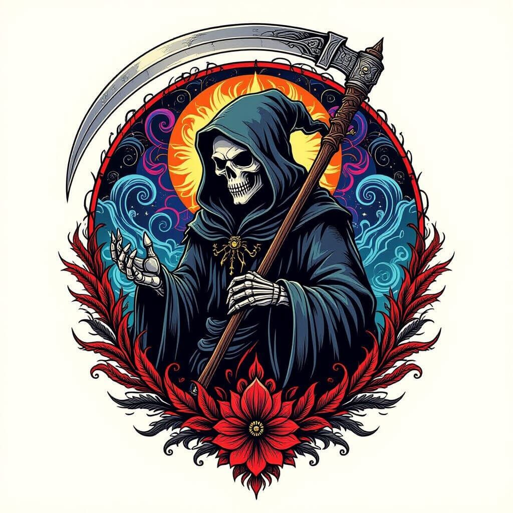 Neo-Traditional Grim Reaper Tattoo Design
