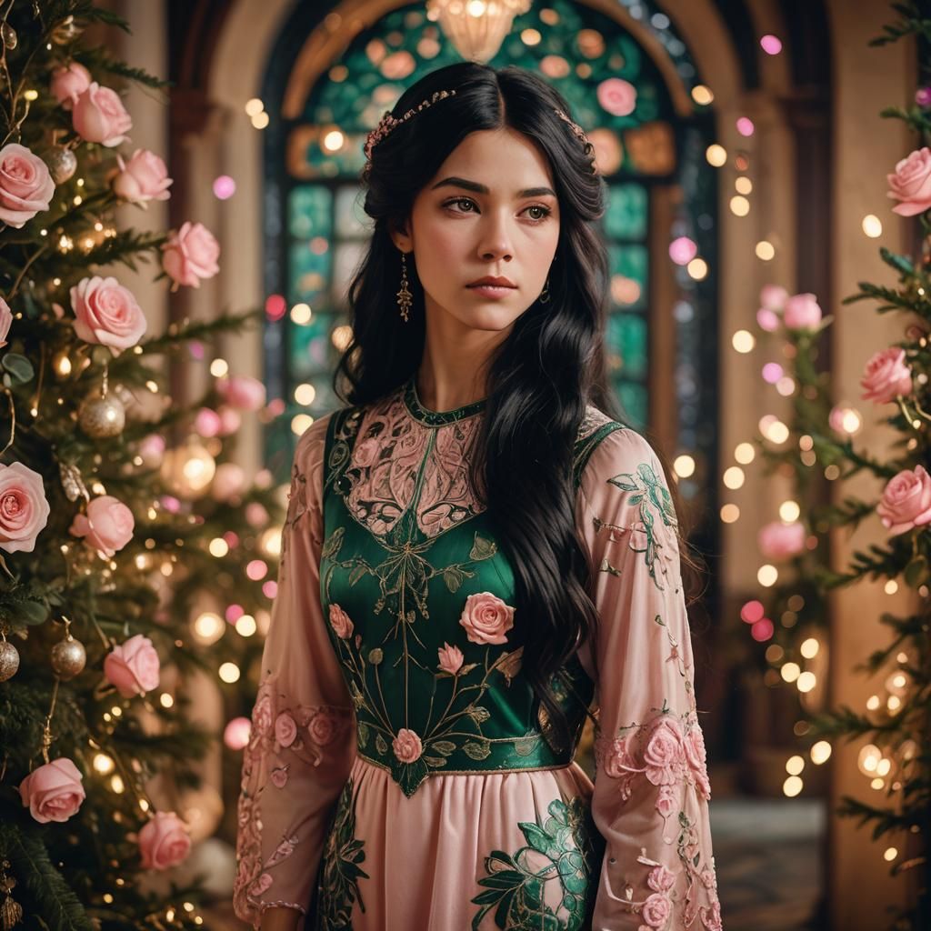 Art Nouveau Girl in Christmas Setting