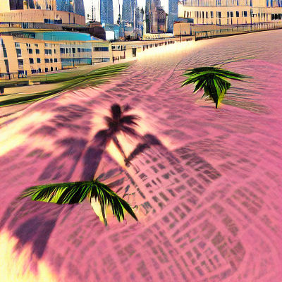 Vibrant 3D Beach Scene with Palm Trees