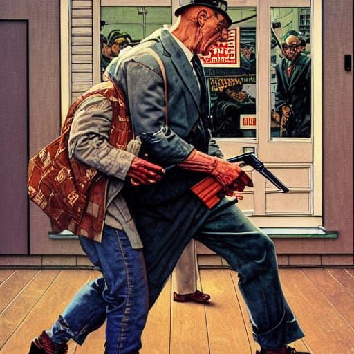 Violent Bank Robbery in Comic Book Style