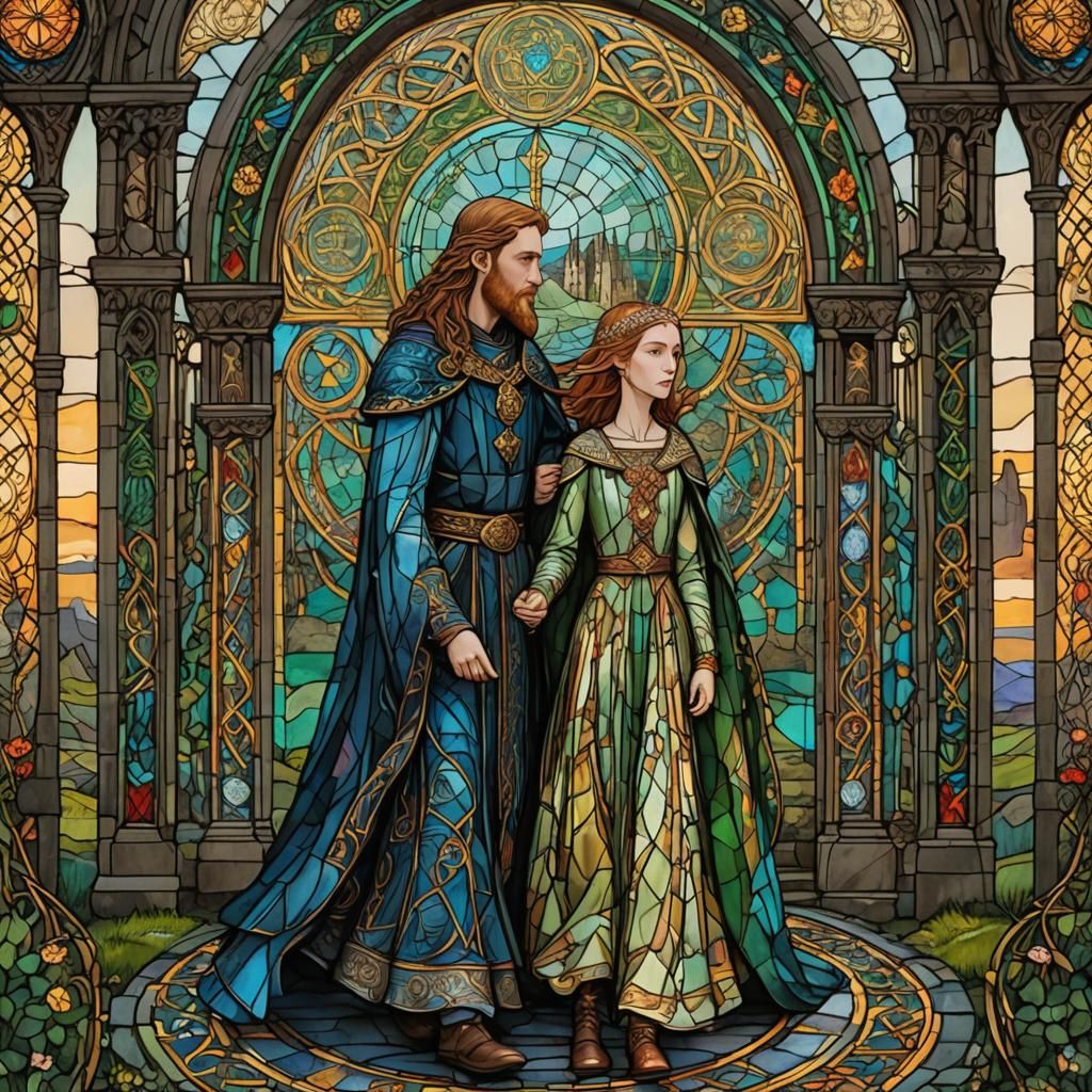 Princess Niamh and Oisin in Stained Glass Art
