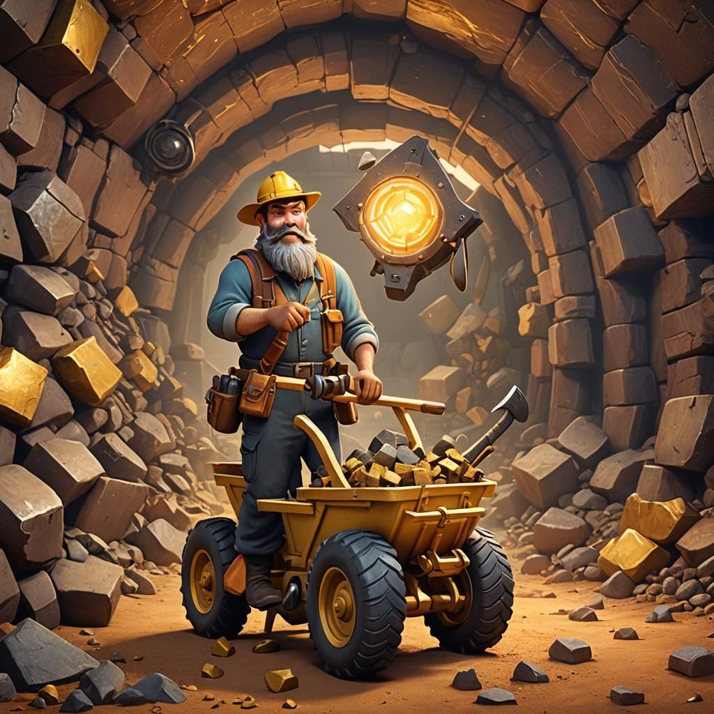 Gold Miner with Cart: Pixar-Style 3D Art