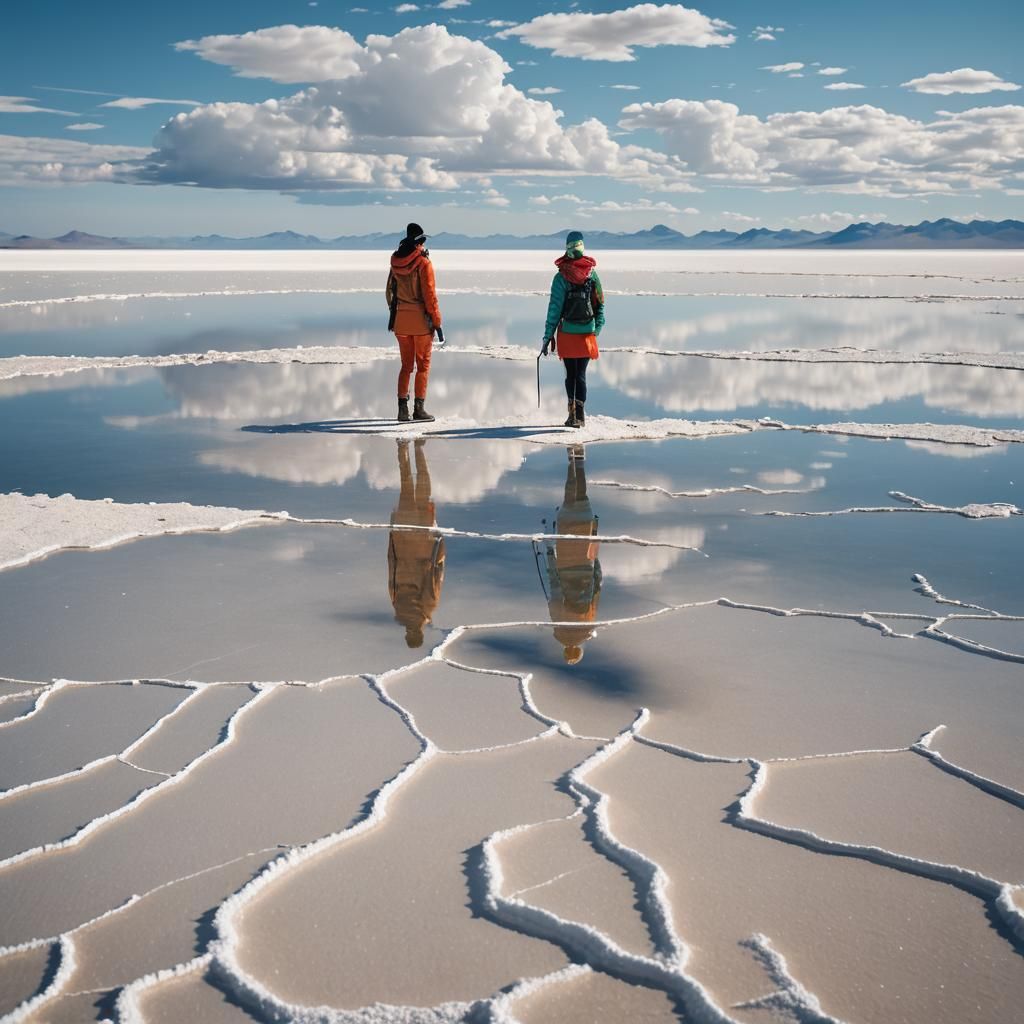 Salar de Uyuni Reflection: Surreal Triadic Color Landscape