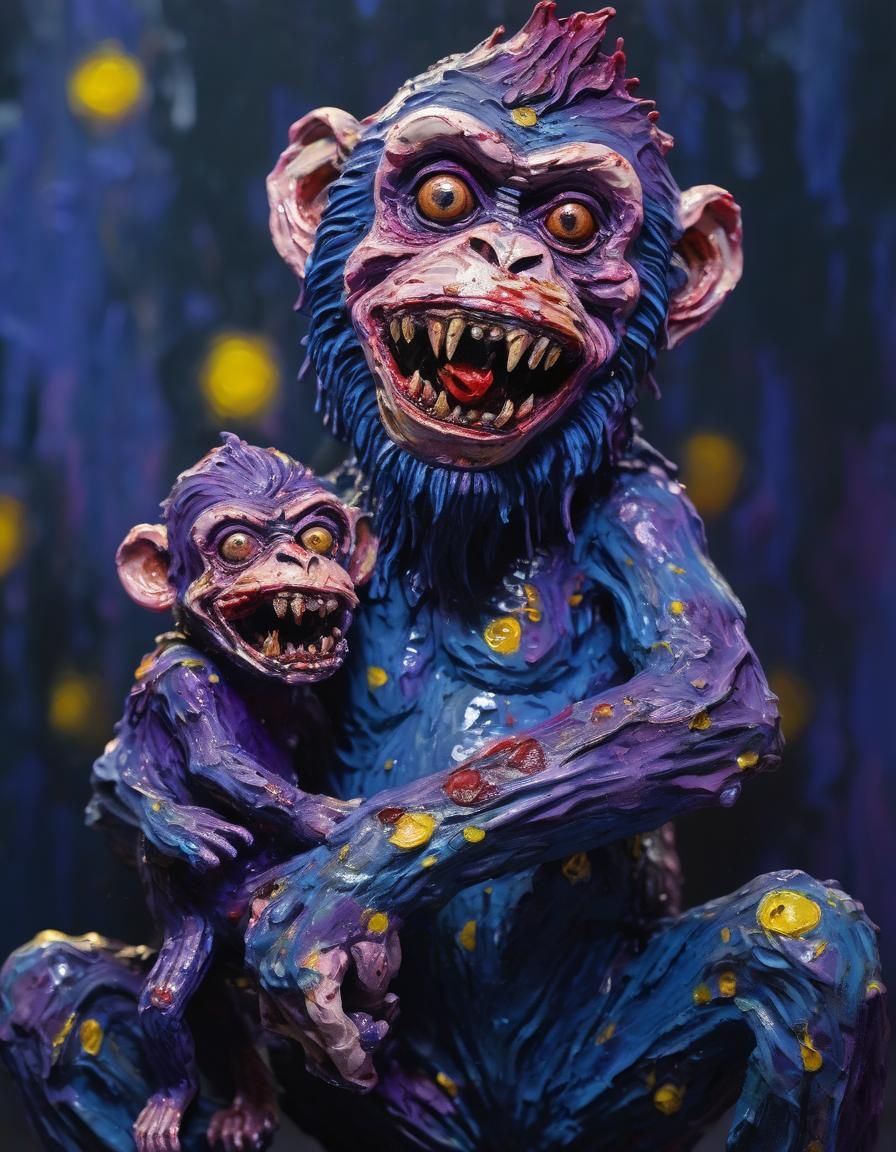 Eerie Zombie Monkey Clown in Expressionist Style