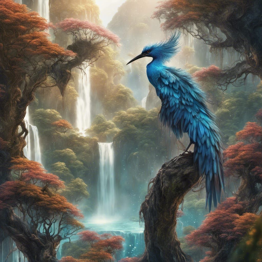 Birds of Paradise in Cyberpunk Cityscape