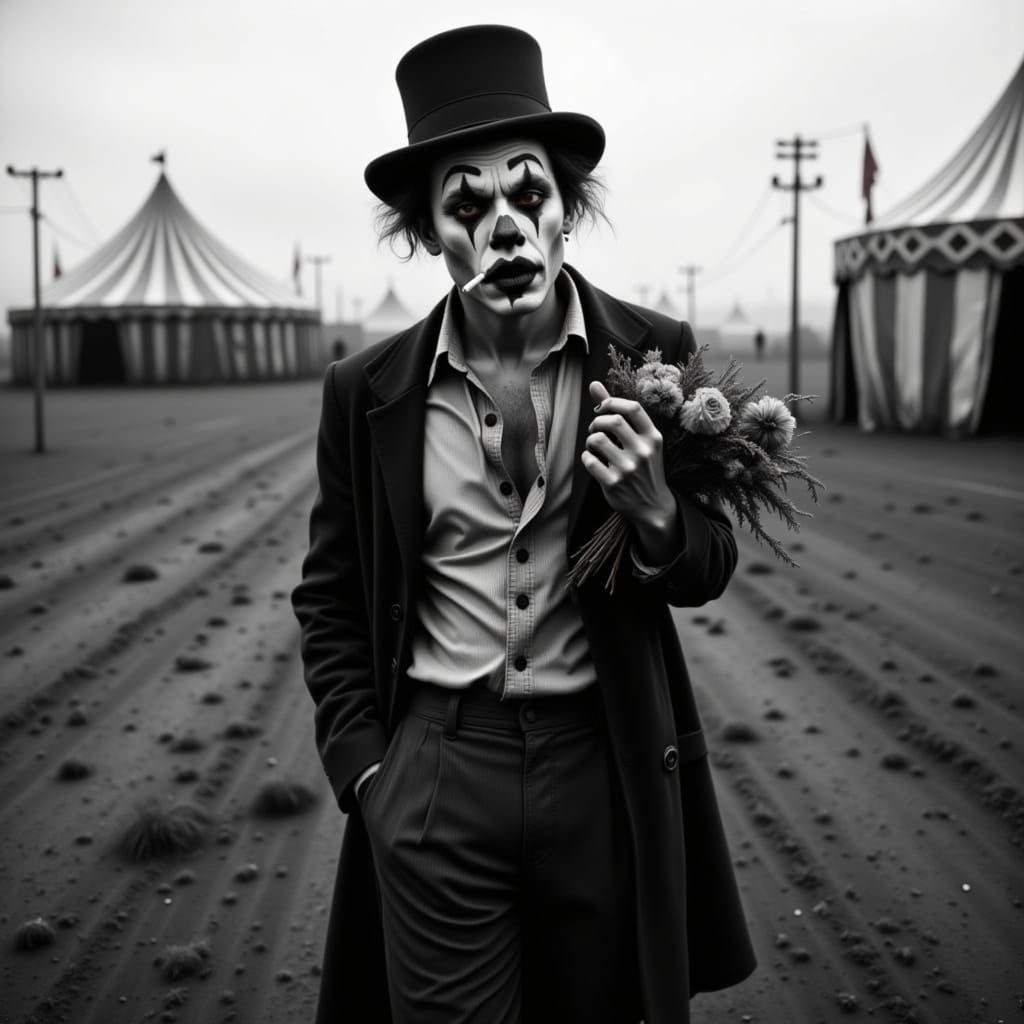 Sad Clown in Gritty Documentary Style