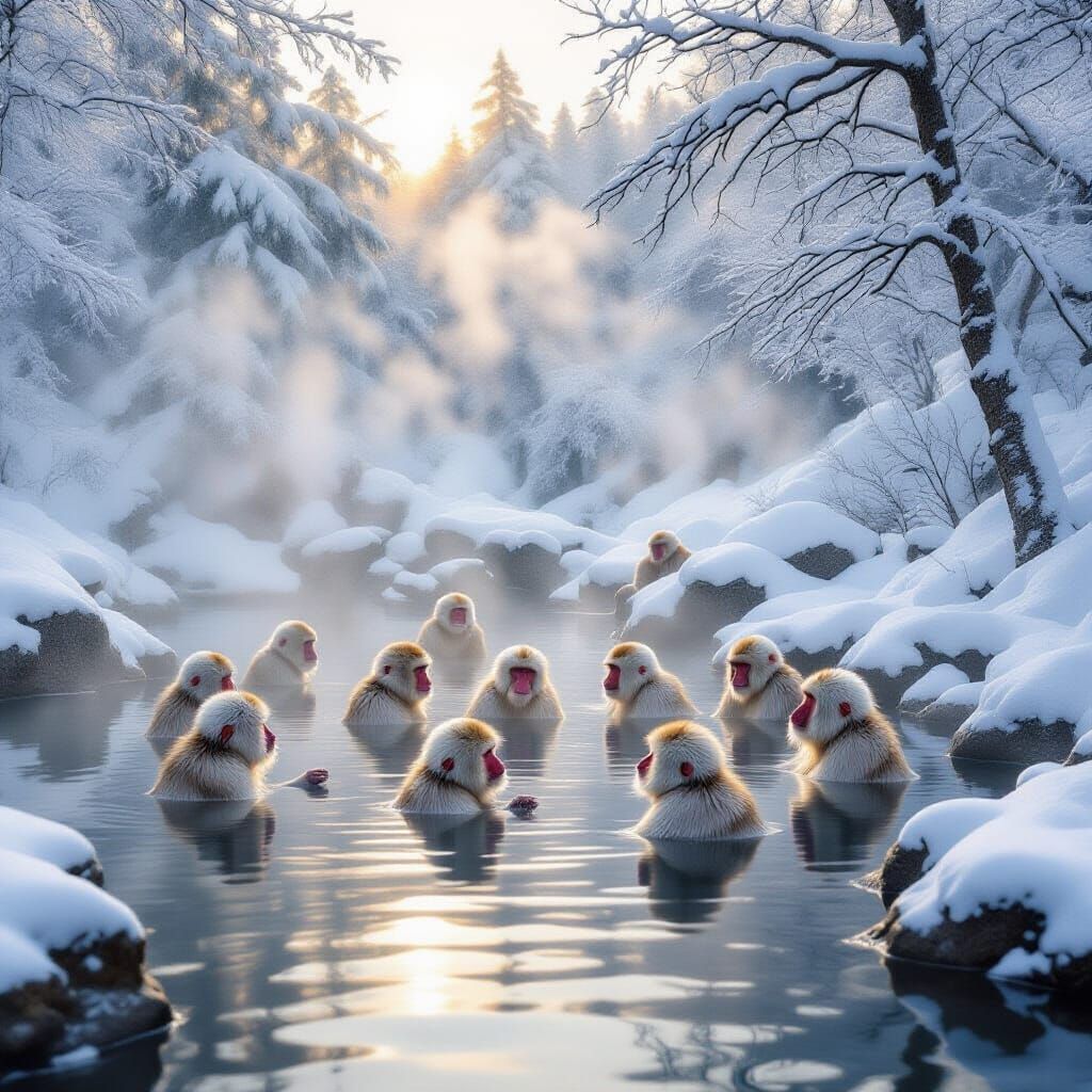 Snow Monkeys Bathe in Ethereal Hot Spring