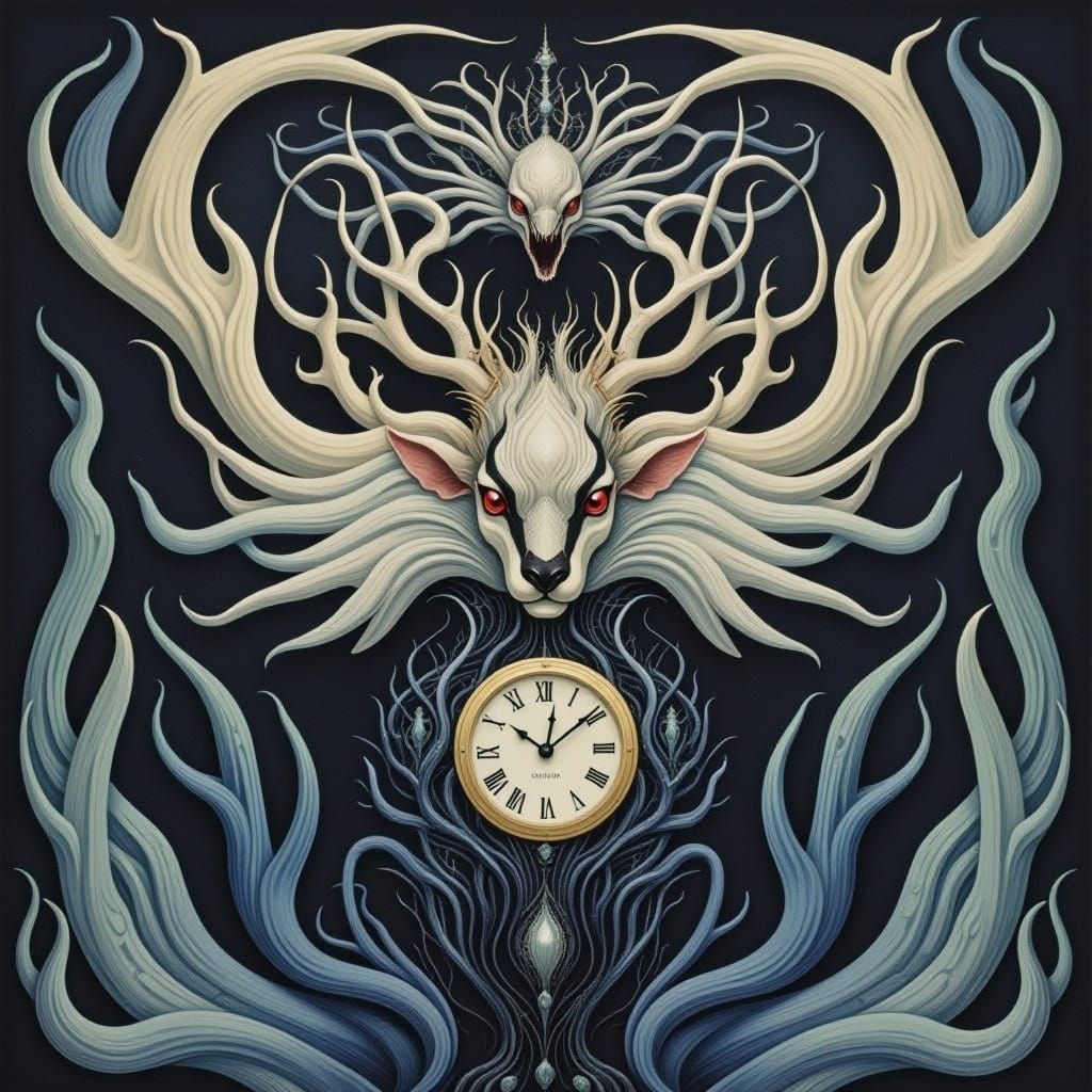Cute Creature Holding Clock in Fairytale Style