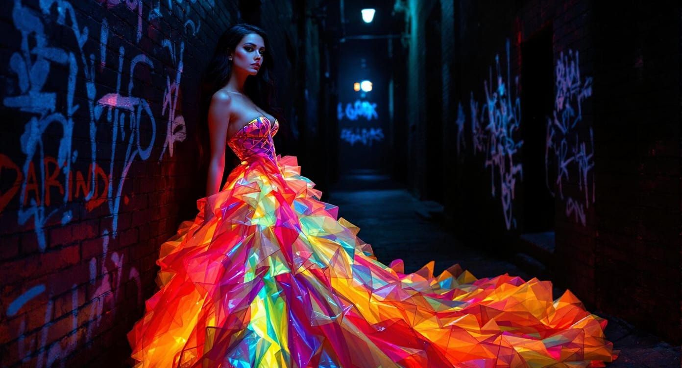 Neon Rainbow Gown in Graffiti Alley