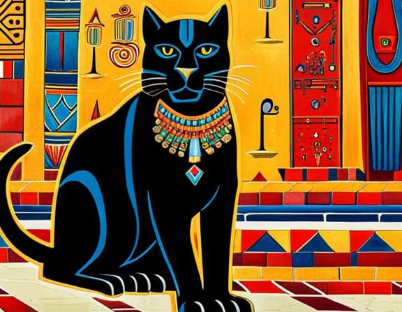 Black Panther in Ancient Egypt with Hieroglyphs
