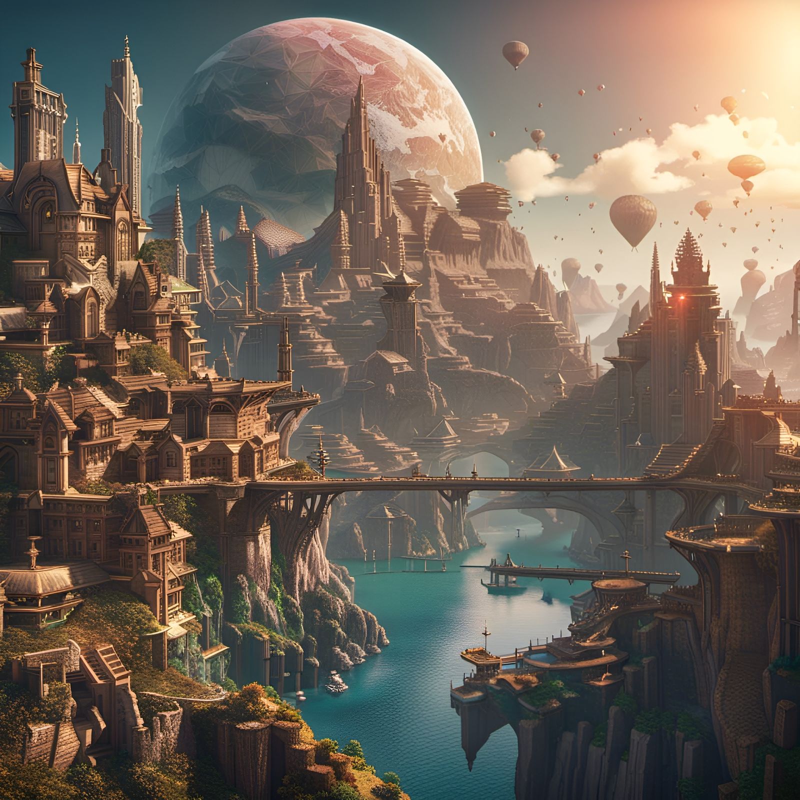 Detailed 8K Science Fantasy World Illustration