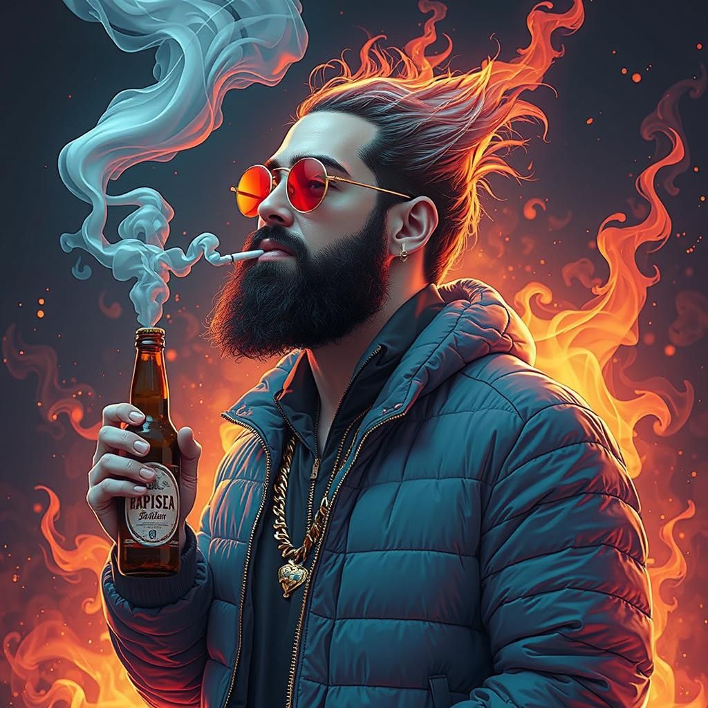 Rapper with Beer and Cigarette in 3D Art Style