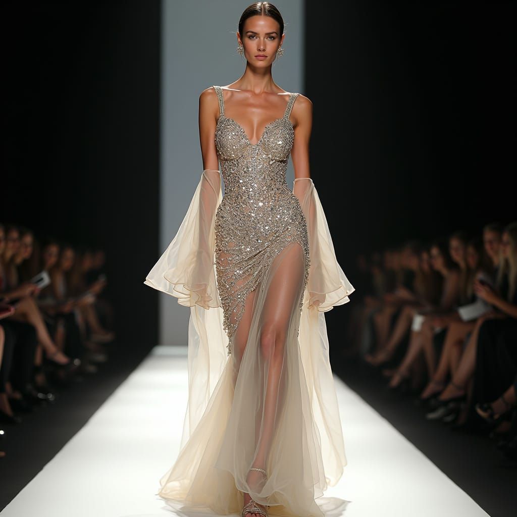 Glamorous Supermodel Struts Down Runway in Dazzling Diamond ...