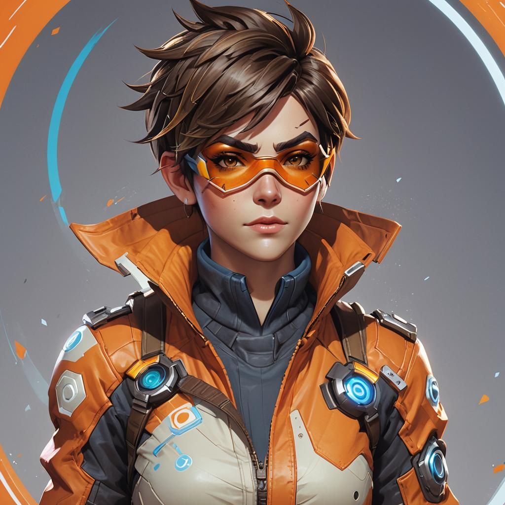 Tracer Portrait in Orange Jacket, Detailed Art