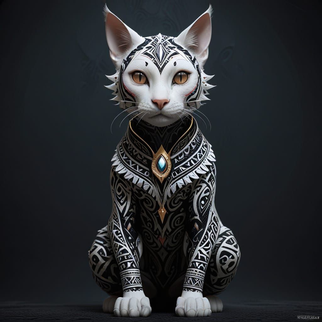 Tribal Feline with Glowing Blue Eyes