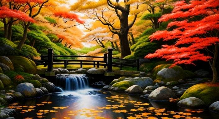 Japanese Woman in Autumn Kimono Oil Painting