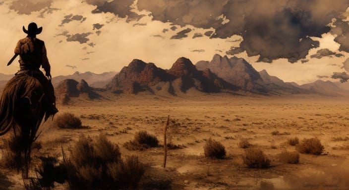 Cowboy in Desert Landscape by Yoshida and Shinkawa