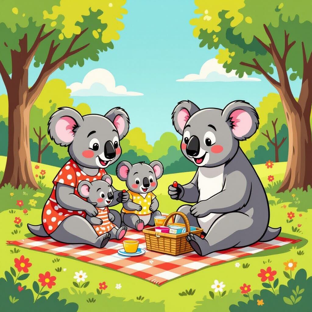1960s Koala Family Picnic Advertisement Art