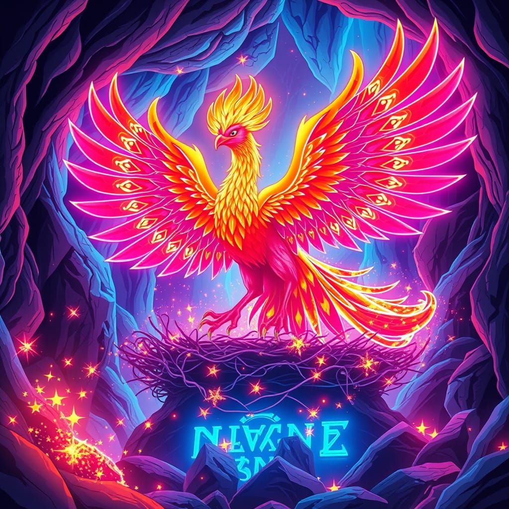 Neon Phoenix Rises in Anime-Inspired Radiance