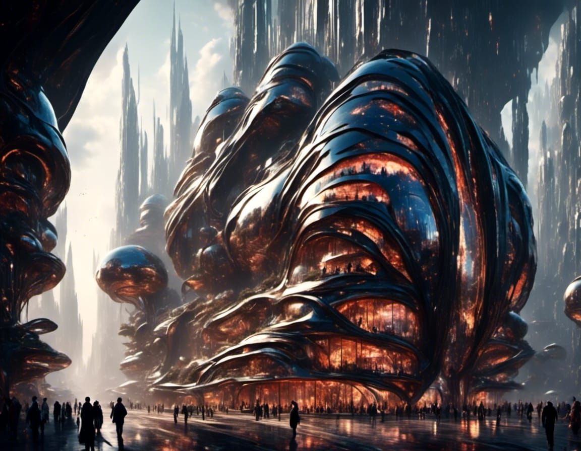 Futuristic City Block with Street-Level Shops