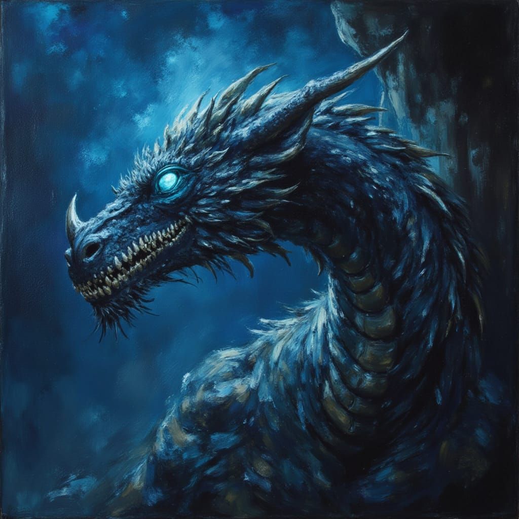Ominous Dragon with Midnight Aura in Night Sky