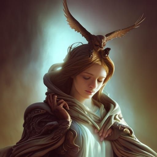 Priestess with Gargoyle Portrait in Dynamic Lighting