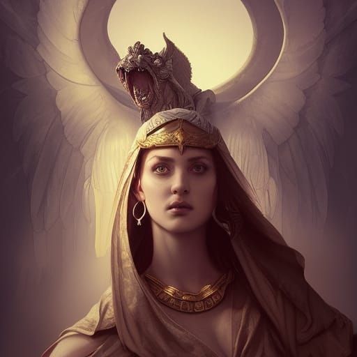 Priestess Portrait with Gargoyle in Ethereal Lighting